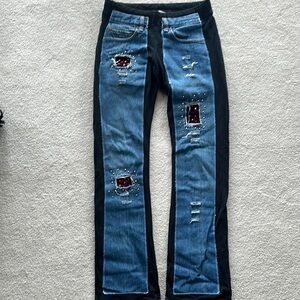 Stylish Blue and Black Women's Jeans/leggings with velvet and crystal detailing